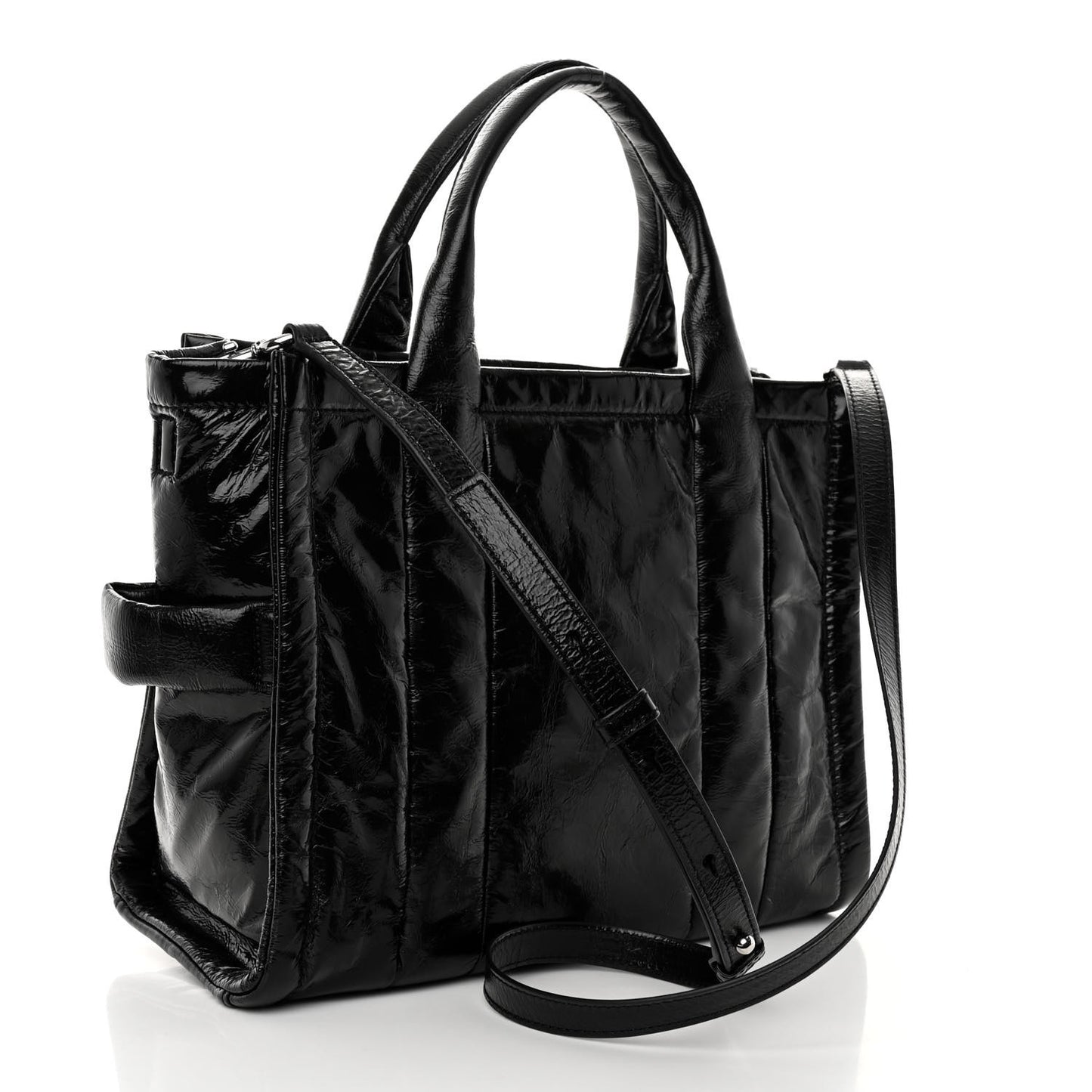 Shiny Crinkled Calfskin The Tote Bag Black