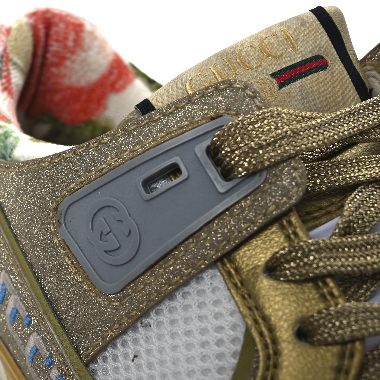 Gucci Metallic Calfskin Glitter Mesh Womens Ultrapace Sneakers 39.5 Gold 10 of 10