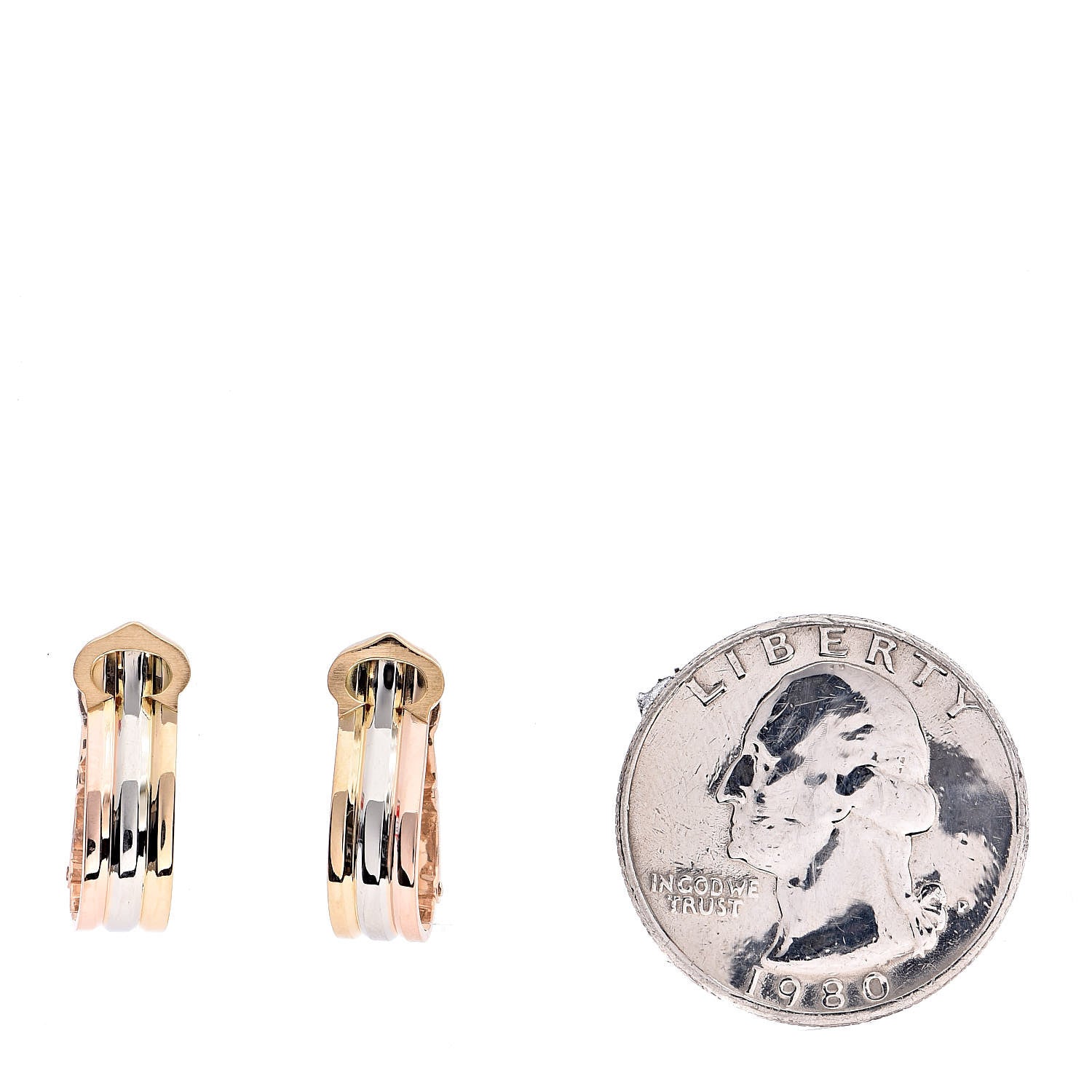 Cartier 18K Yellow White Pink Gold C De Clip-On Earrings 2 of 4