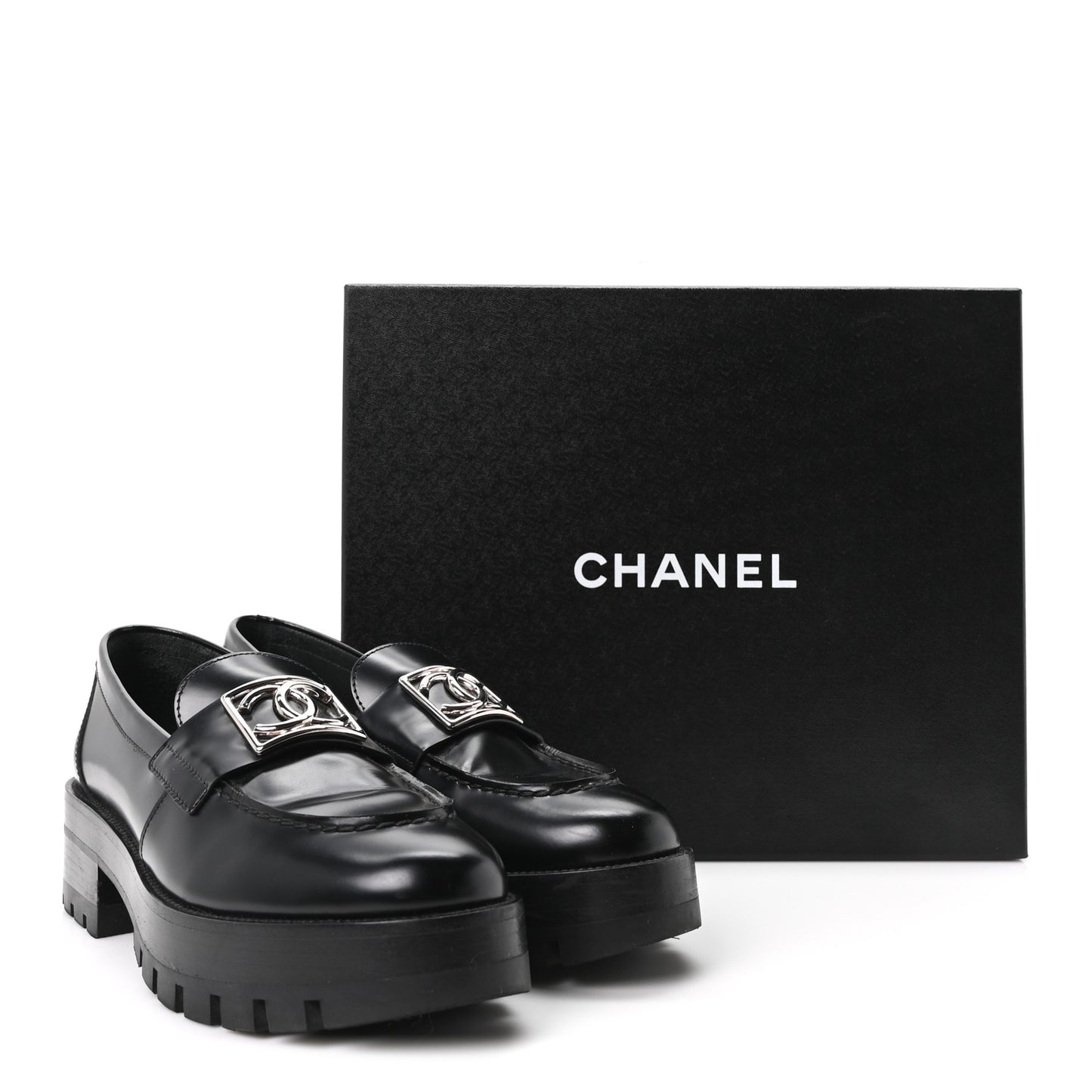 Calfskin Metal CC Loafers 36.5 Black