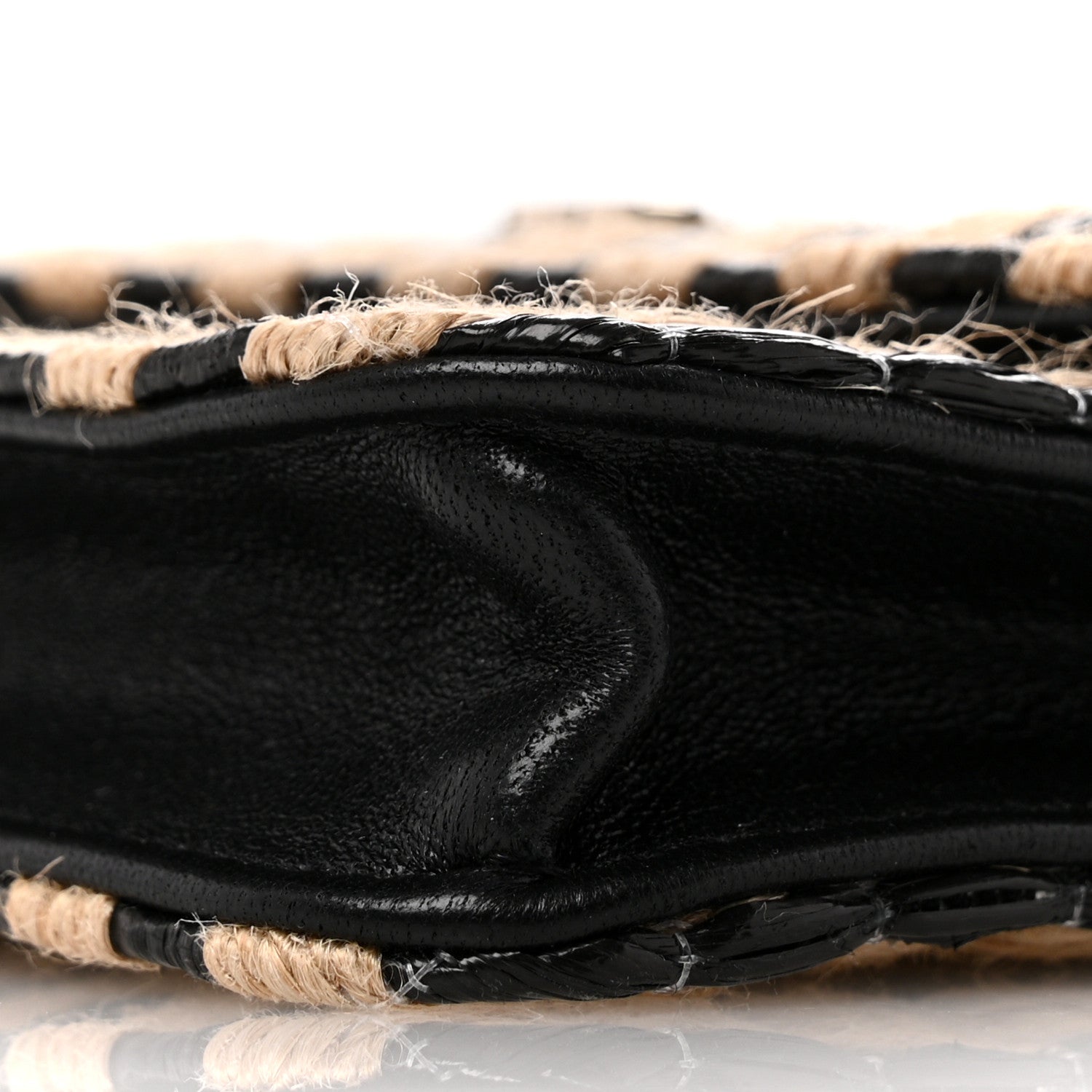 Chanel Raffia Jute Striped Belt Bag Black Beige 10 of 11