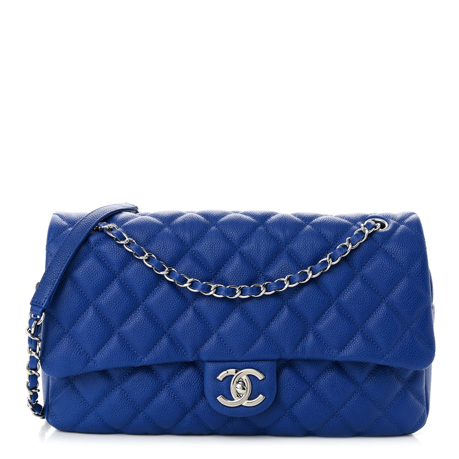 Chanel Caviar Quilted Jumbo Easy Flap Blue 1 of 10
