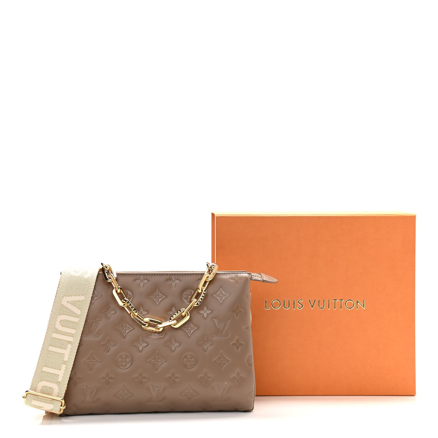 Louis Vuitton Lambskin Embossed Monogram Coussin PM Taupe 12 of 12