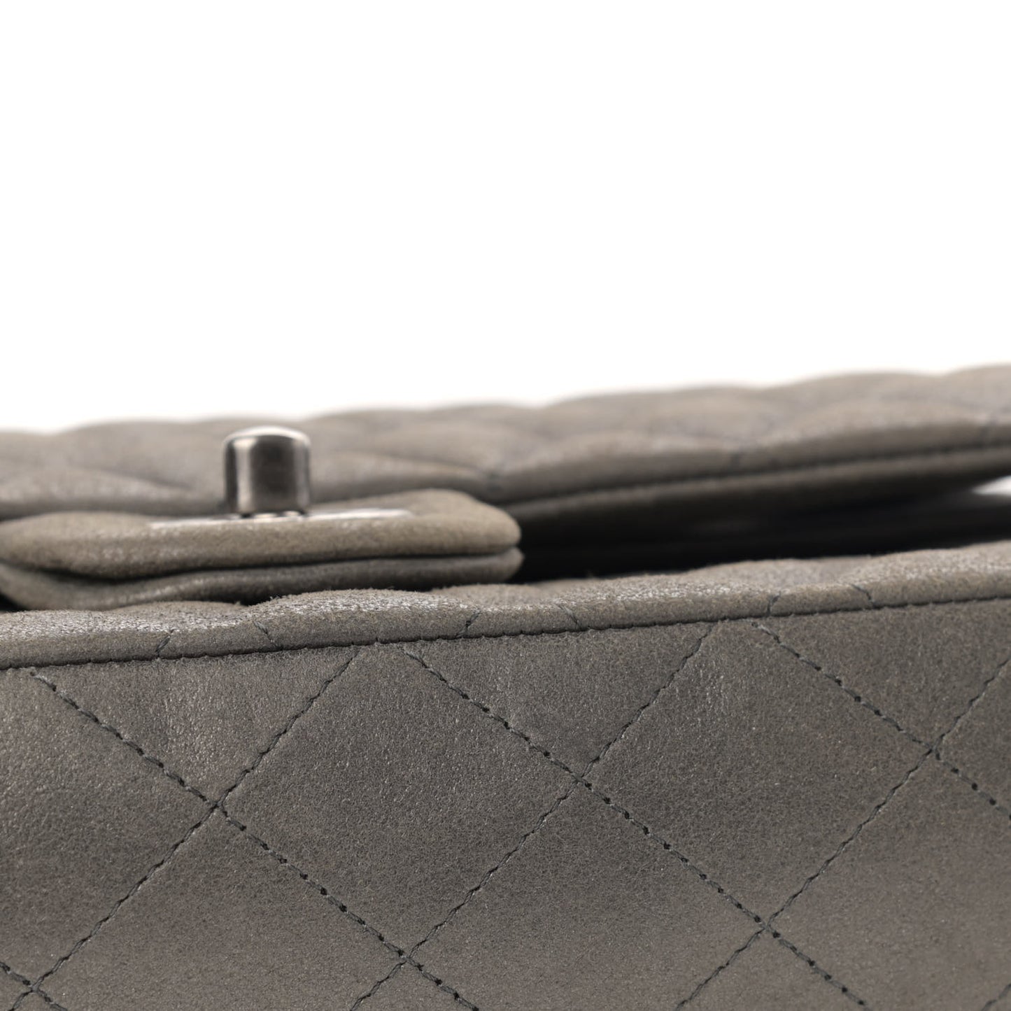 Metallic Lambskin Quilted Medium Double Flap Pewter