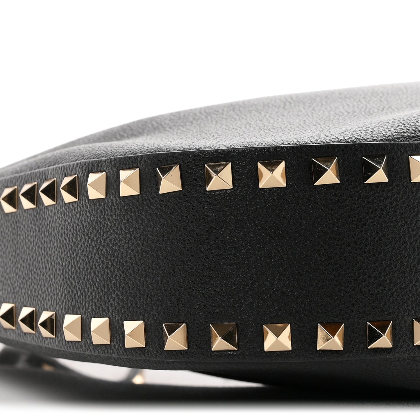Grained Calfskin Rockstud Hobo Bag Black