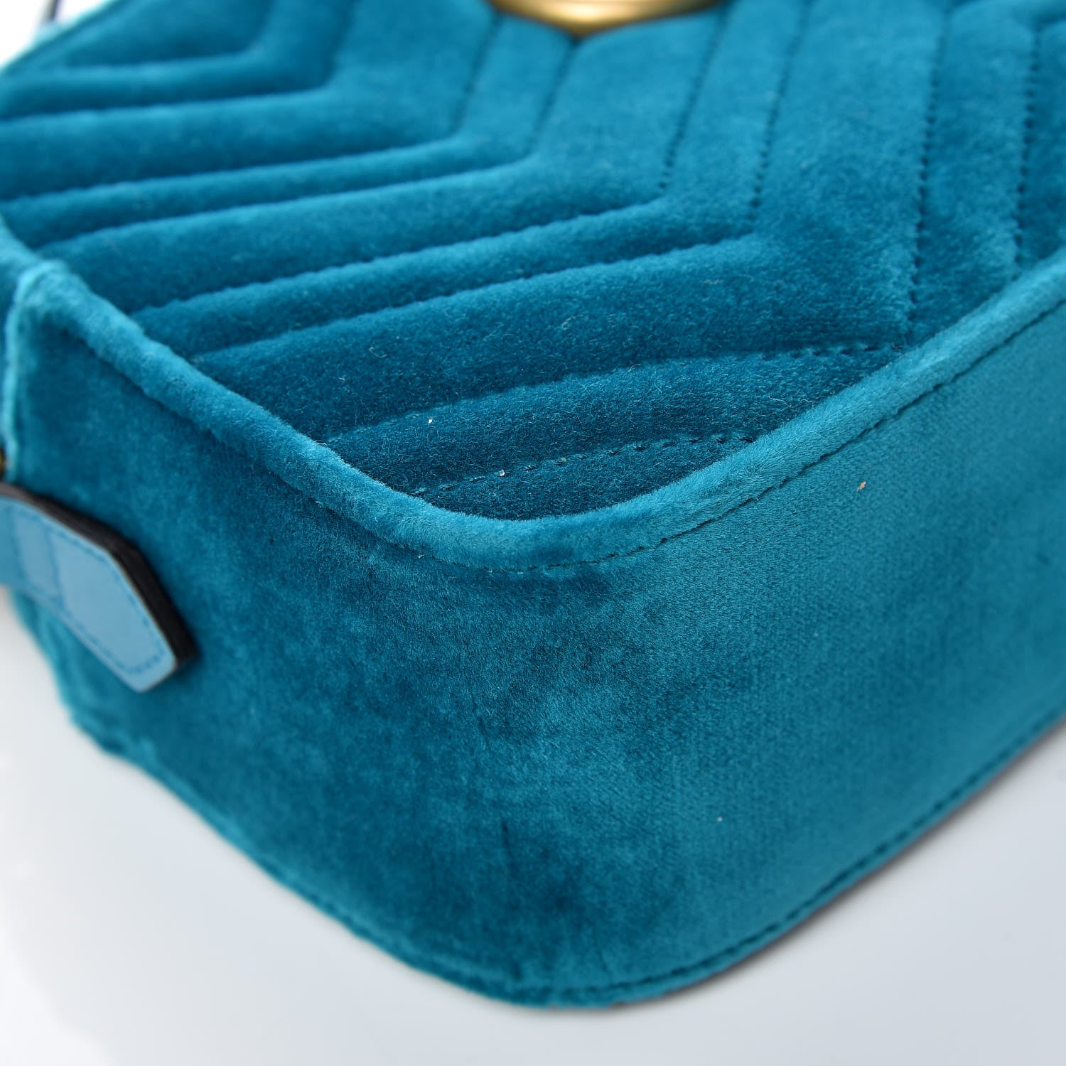 Gucci Velvet Matelasse Small GG Marmont Chain Shoulder Bag Pavone Cyan 8 of 12