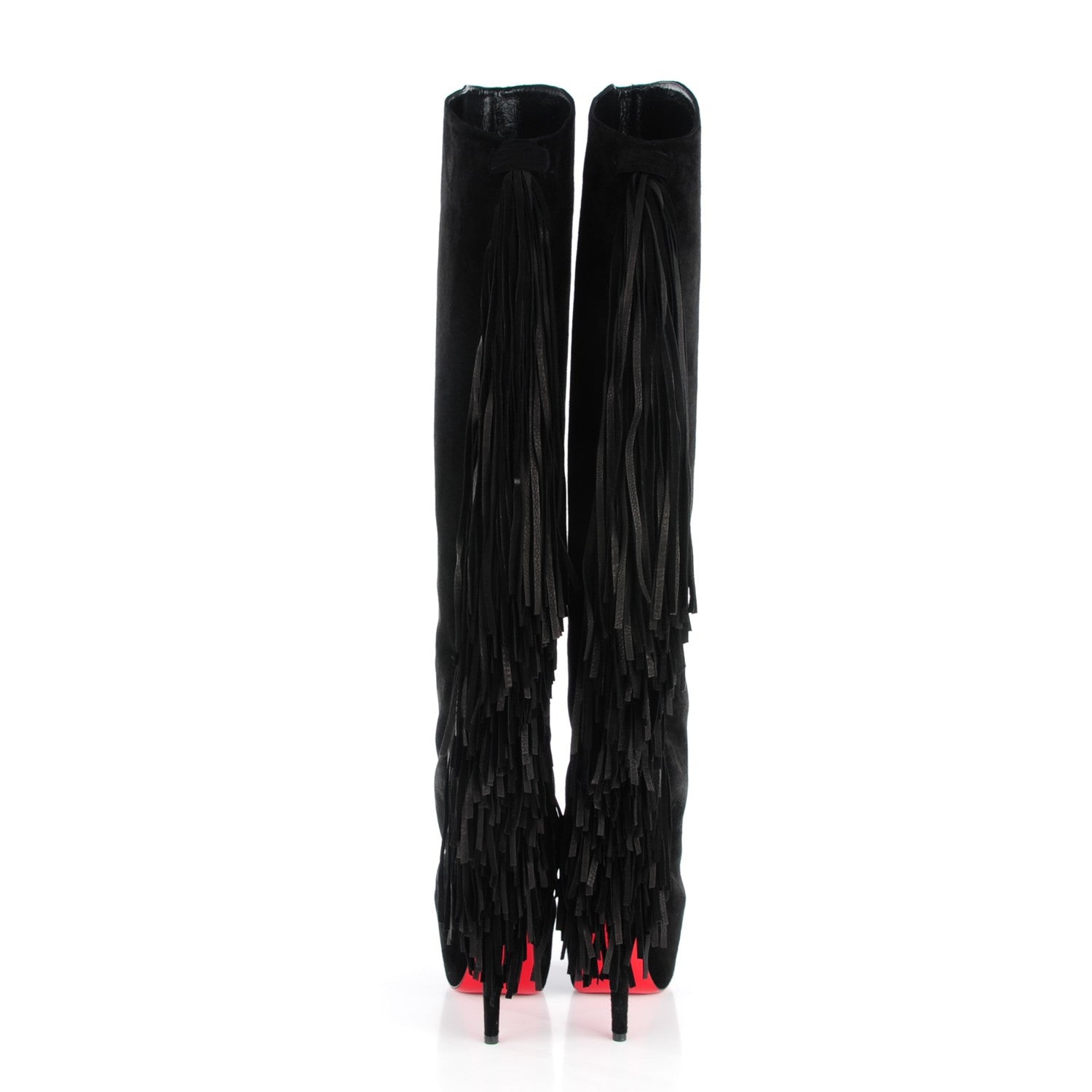 Christian Louboutin Suede Fringe Interlopa 160 Over The Knee Boots 40 Black 4 of 8