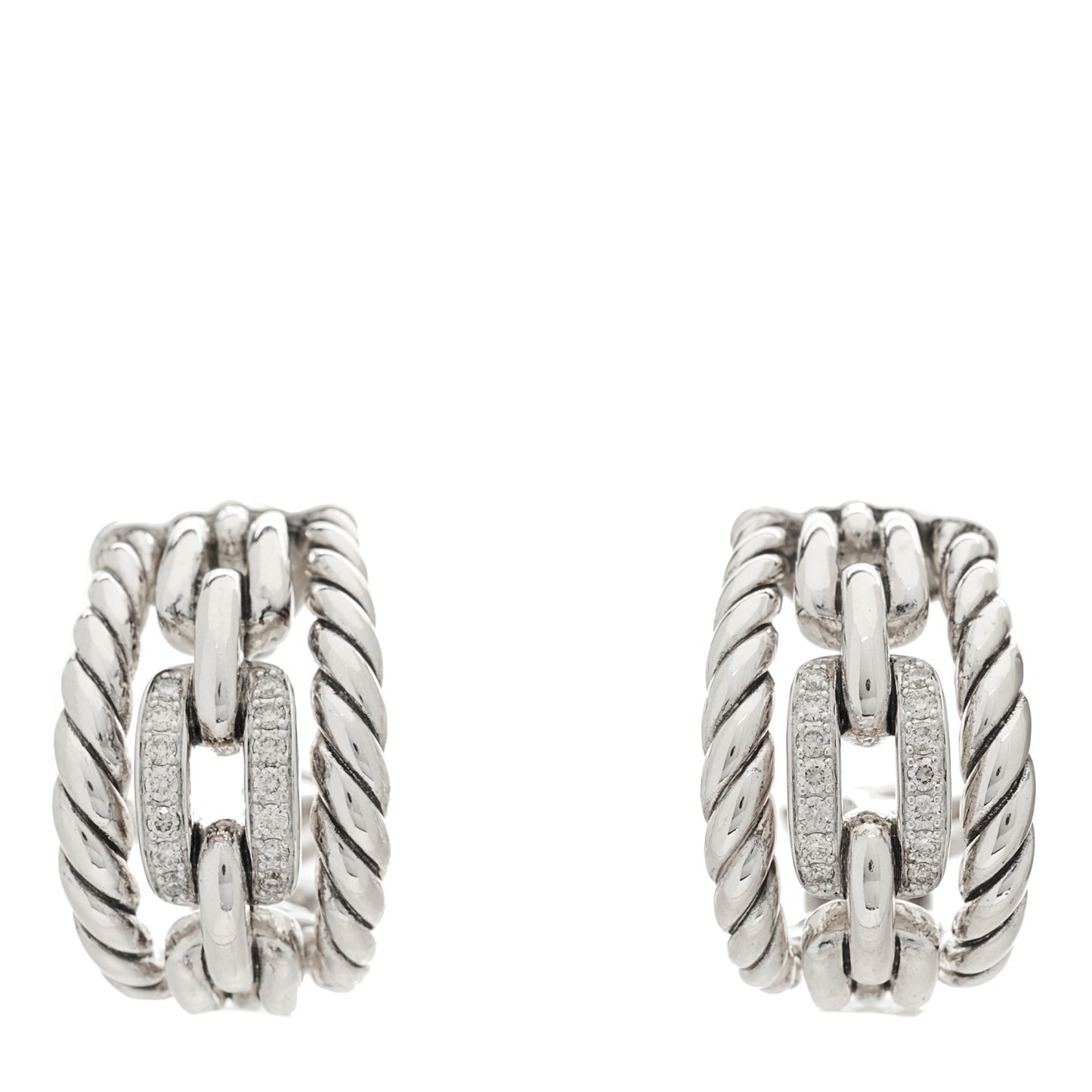Sterling Silver Diamond Wellesley Link Hoop Earrings