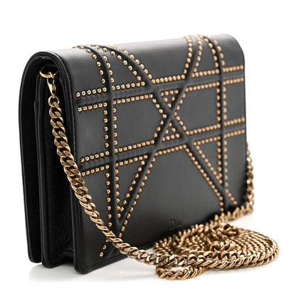 Christian Dior Calfskin Studded Diorama Wallet on Chain Pouch Black 3 of 11