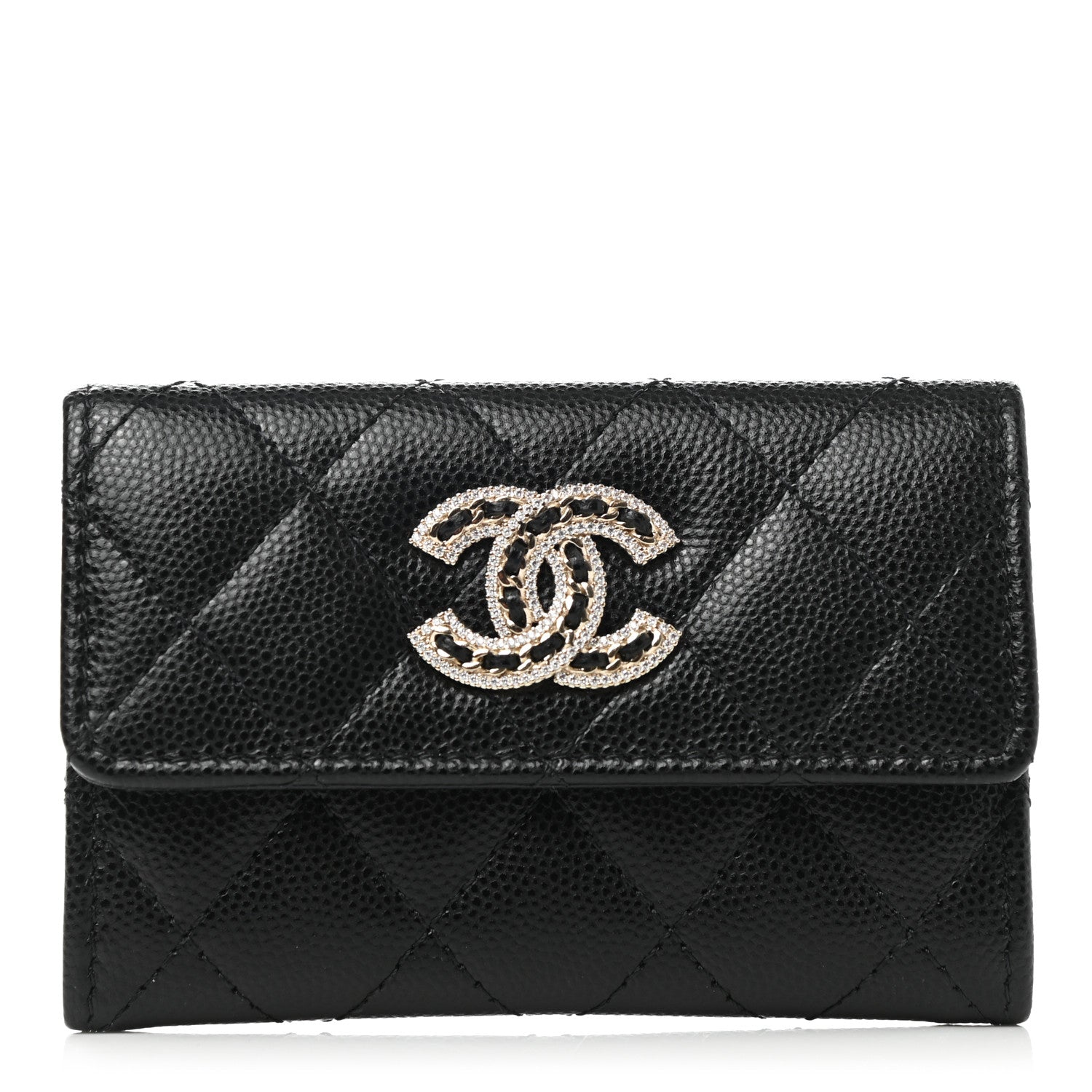 Chanel Caviar Quilted Crystal CC Flap Card Holder Black 1 of 9