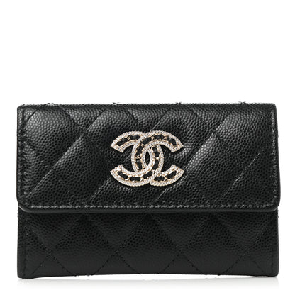 Chanel Caviar Quilted Crystal CC Flap Card Holder Black 1 of 9