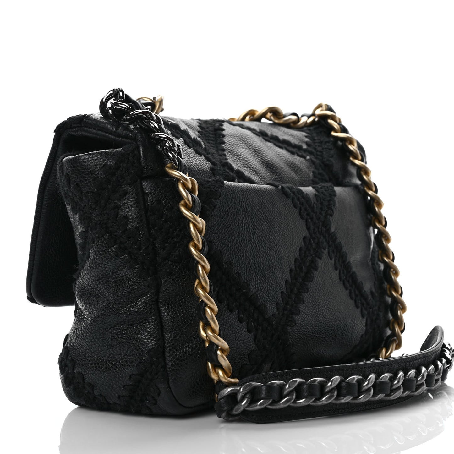 Calfskin Crochet Medium Chanel 19 Flap Black