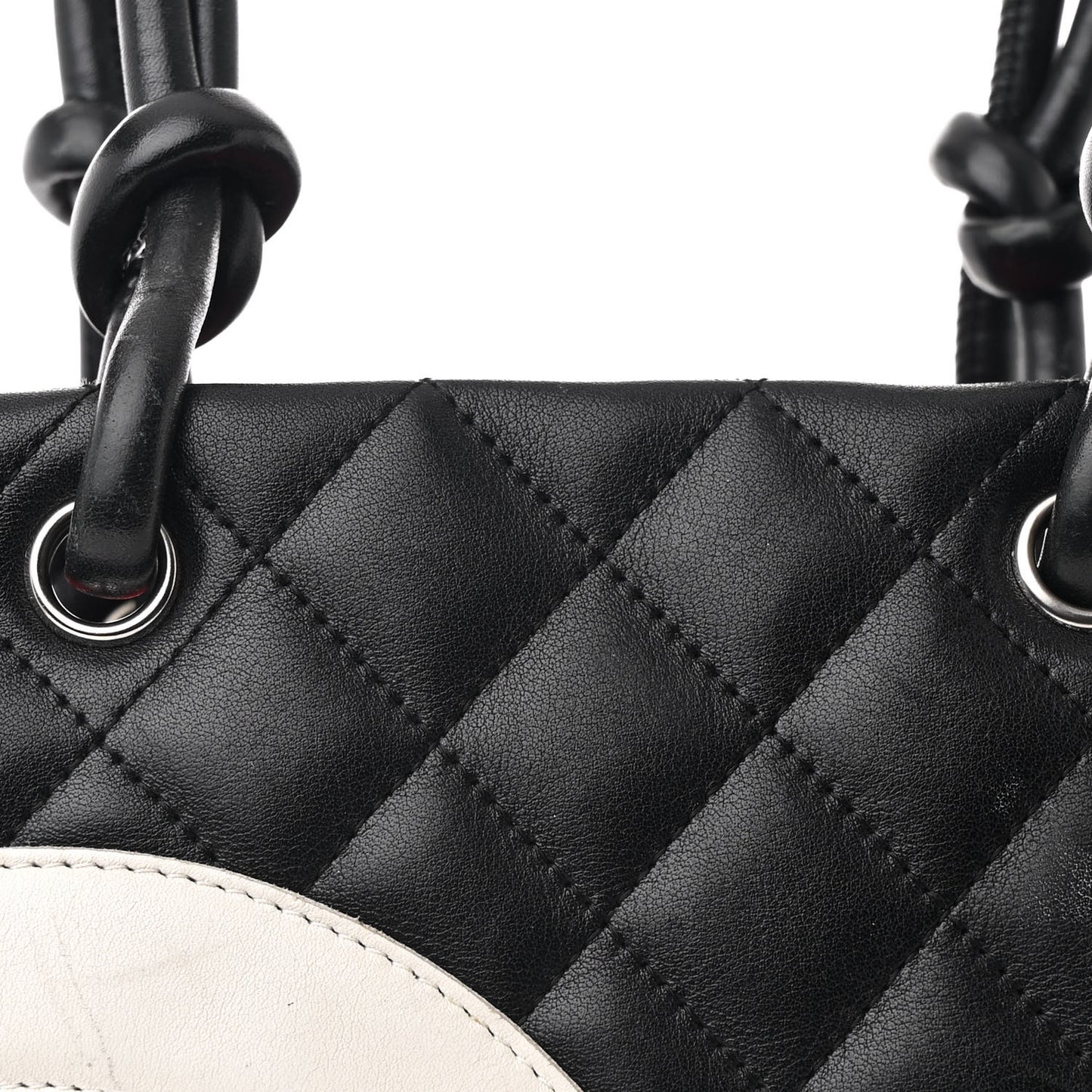 Calfskin Quilted Medium Cambon Tote Black White