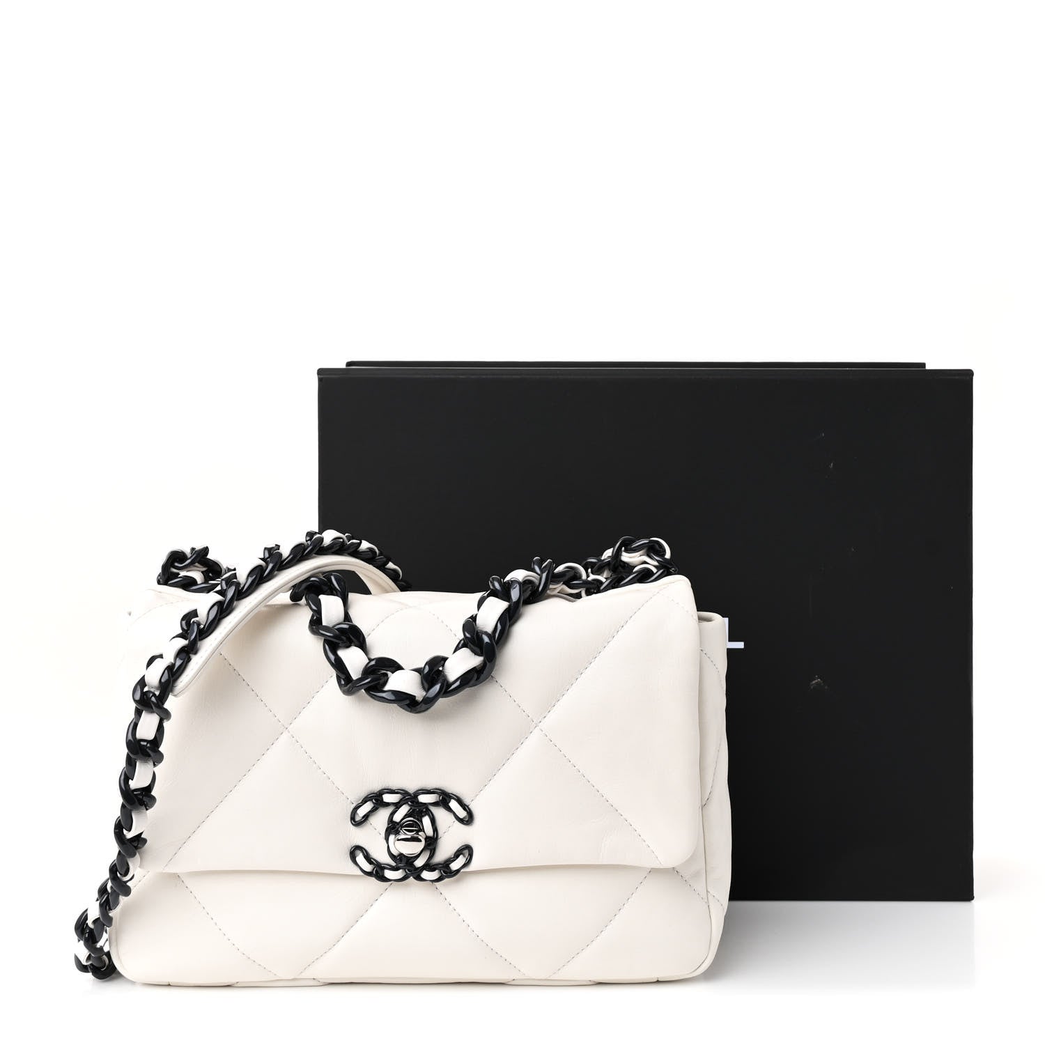 Chanel Glossy Calfskin Quilted Medium Chanel 19 Flap White Black 11 of 11