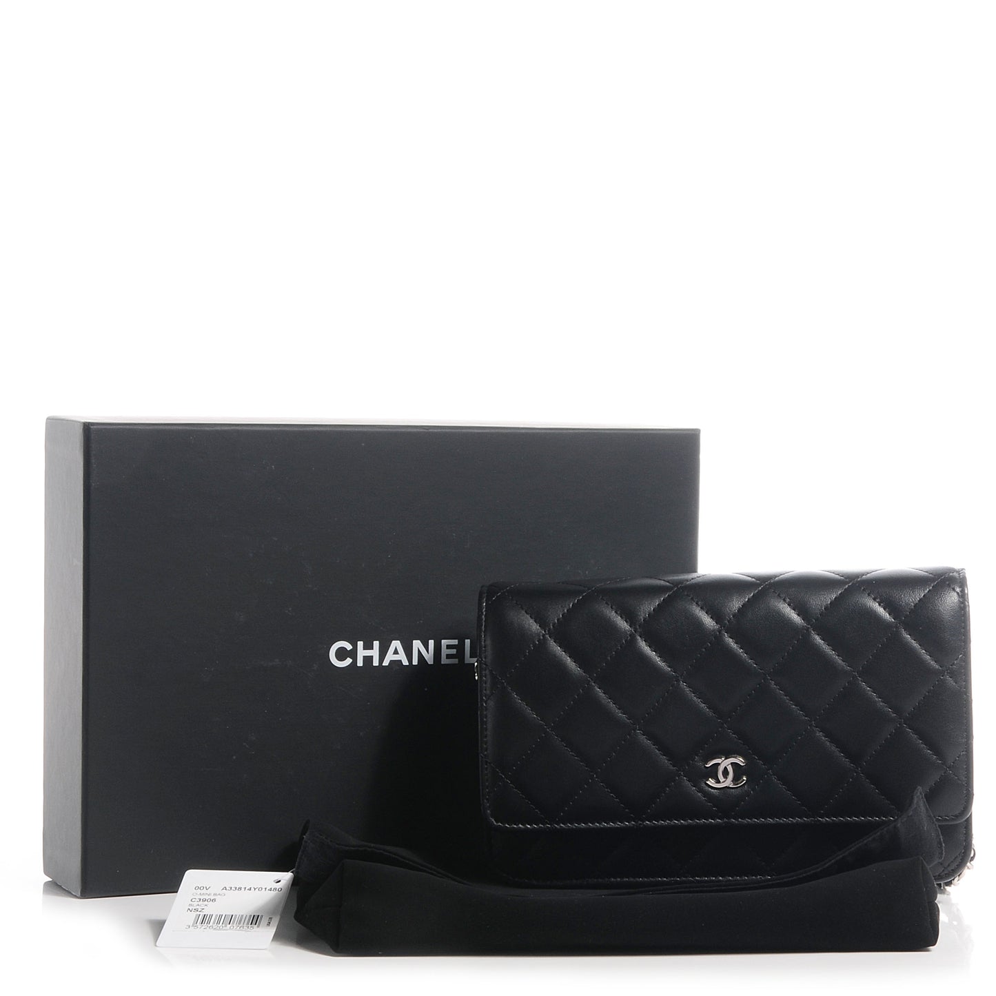 Lambskin Quilted Wallet on Chain WOC Black
