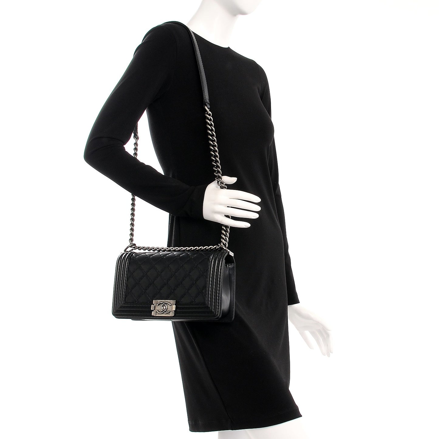 Lambskin Stitch Quilted Medium Boy Flap Black