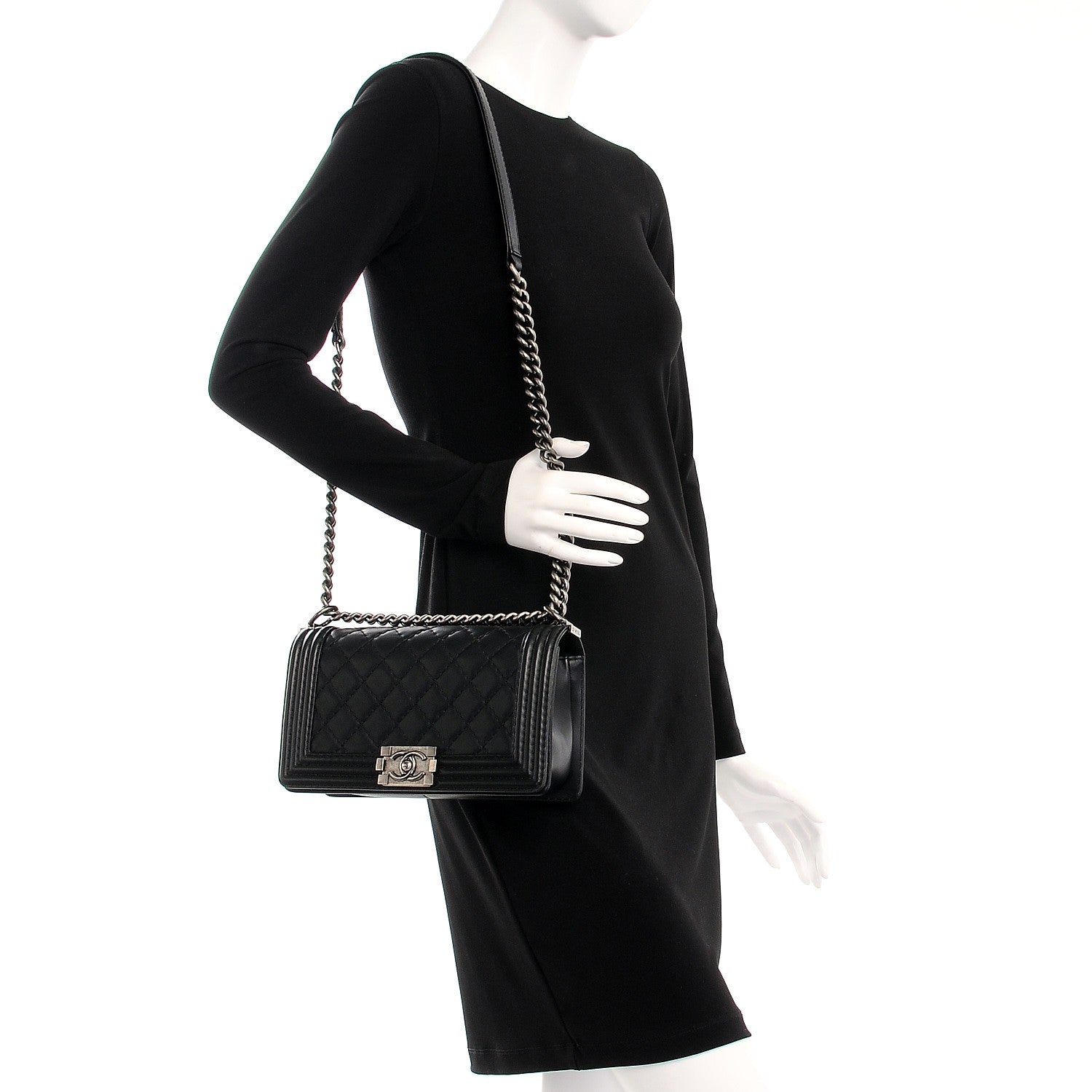 Chanel Lambskin Stitch Quilted Medium Boy Flap Black 2 of 7