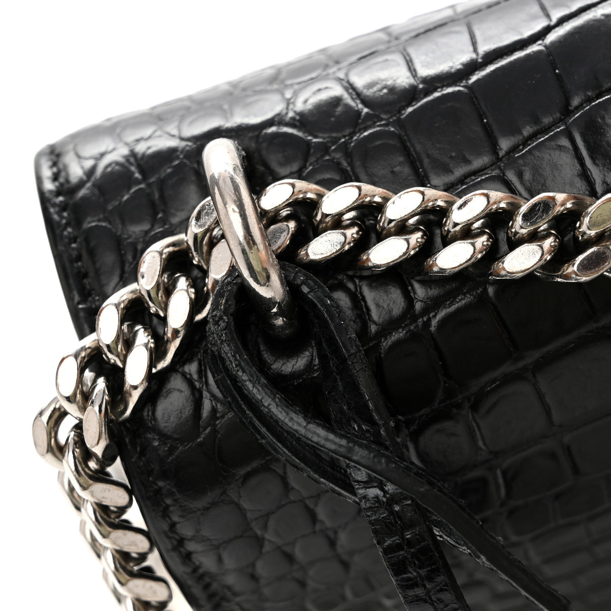 Saint Laurent Calfskin Crocodile Embossed Medium Monogram Sunset Black 12 of 13