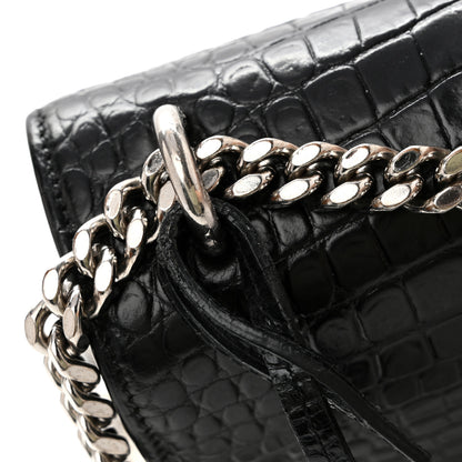Saint Laurent Calfskin Crocodile Embossed Medium Monogram Sunset Black 12 of 13