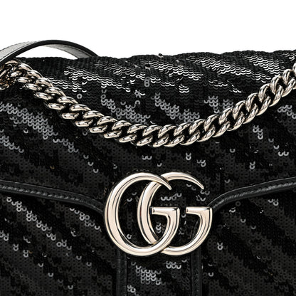 Gucci Sequin Matelasse Small GG Marmont Shoulder Bag Black 8 of 10