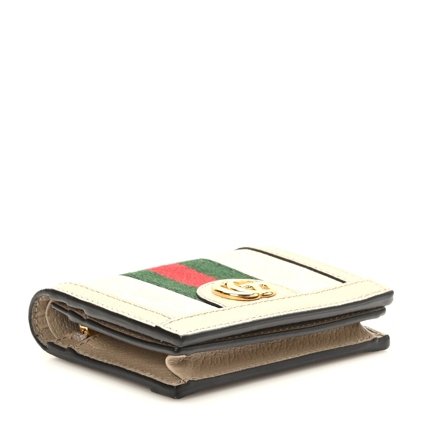 GG Supreme Monogram Textured Dollar Calfskin Web Ophidia Card Case Beige Mystic White Oatmeal