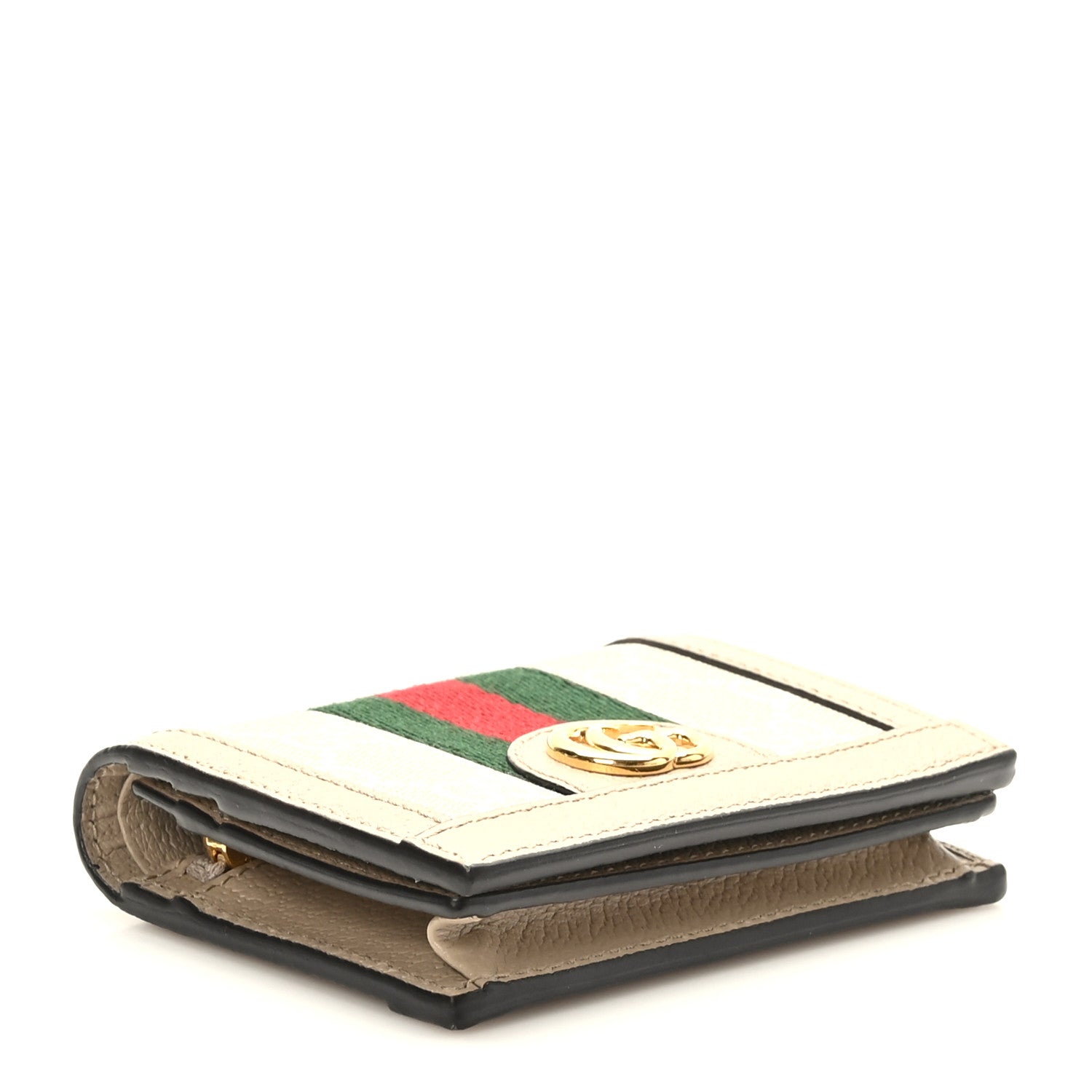 Gucci GG Supreme Monogram Textured Dollar Calfskin Web Ophidia Card Case Beige Mystic White Oatmeal 3 of 9