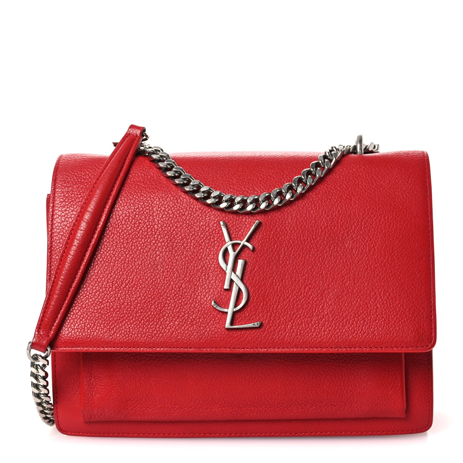 Saint Laurent Grained Calfskin Medium Monogram Sunset Satchel Red