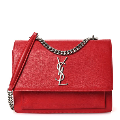 Saint Laurent Grained Calfskin Medium Monogram Sunset Satchel Red 1 of 12