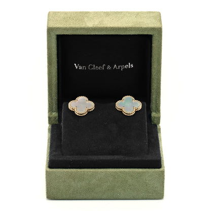 Van Cleef & Arpels 18K Yellow Gold Mother of Pearl Vintage Alhambra Earrings 5 of 5