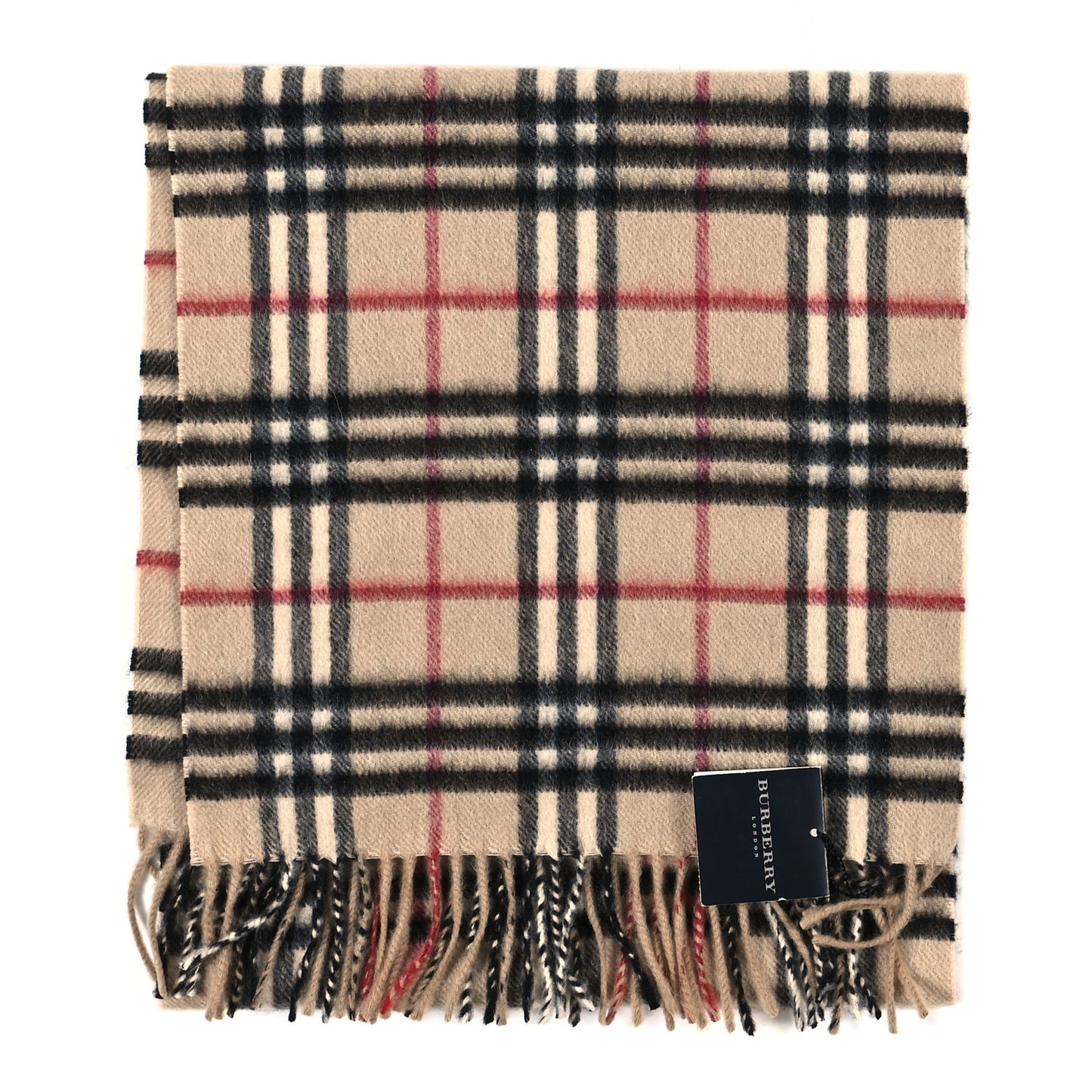Cashmere House Check Fringe Scarf Camel