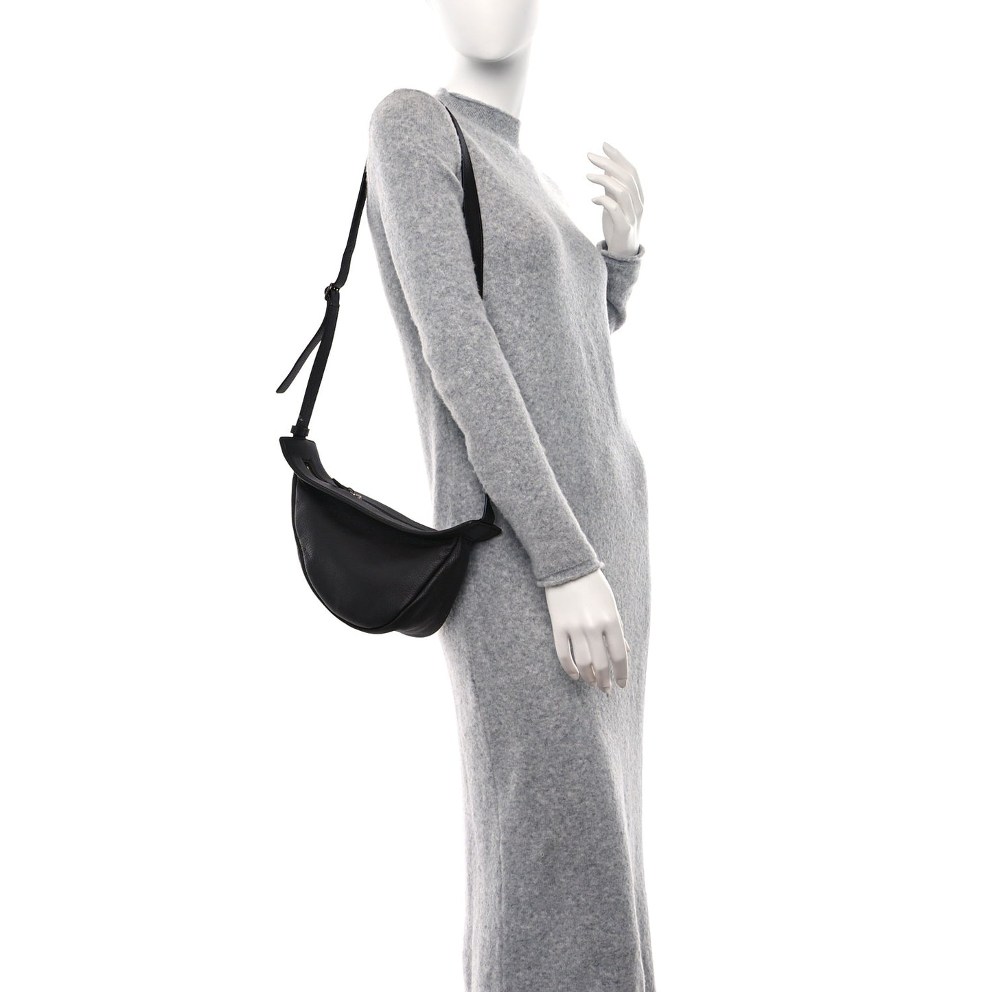 Grained Calfskin Small Slouchy Banana Bag Black
