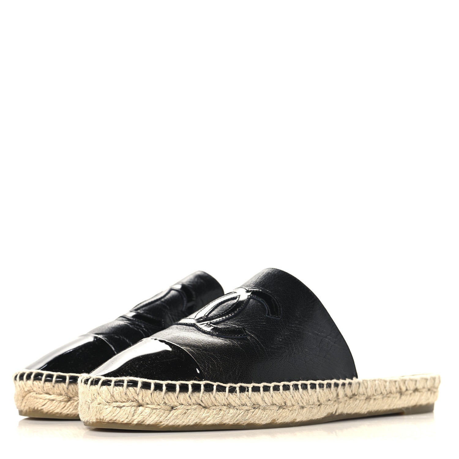 Chanel Iridescent Goatskin Patent CC Espadrille Mules 39 Black 4 of 11
