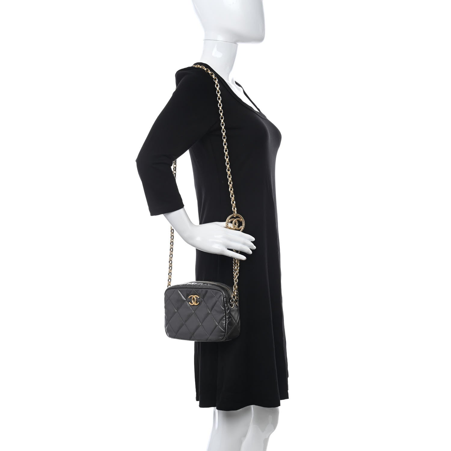Chanel Metallic Calfskin Pearl Quilted CC Mini Camera Case Ruthenium 2 of 9