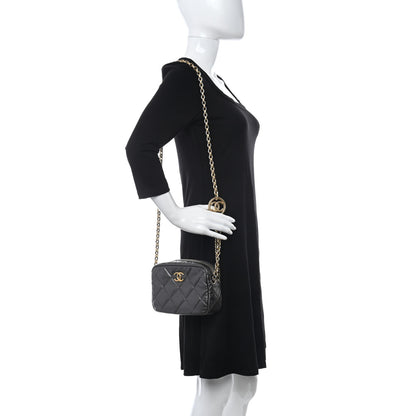 Chanel Metallic Calfskin Pearl Quilted CC Mini Camera Case Ruthenium 2 of 9