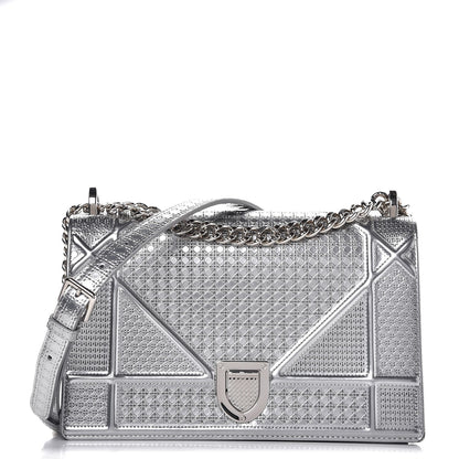 Christian Dior Metallic Patent Micro-Cannage Medium Diorama Flap Bag Silver 1 of 10