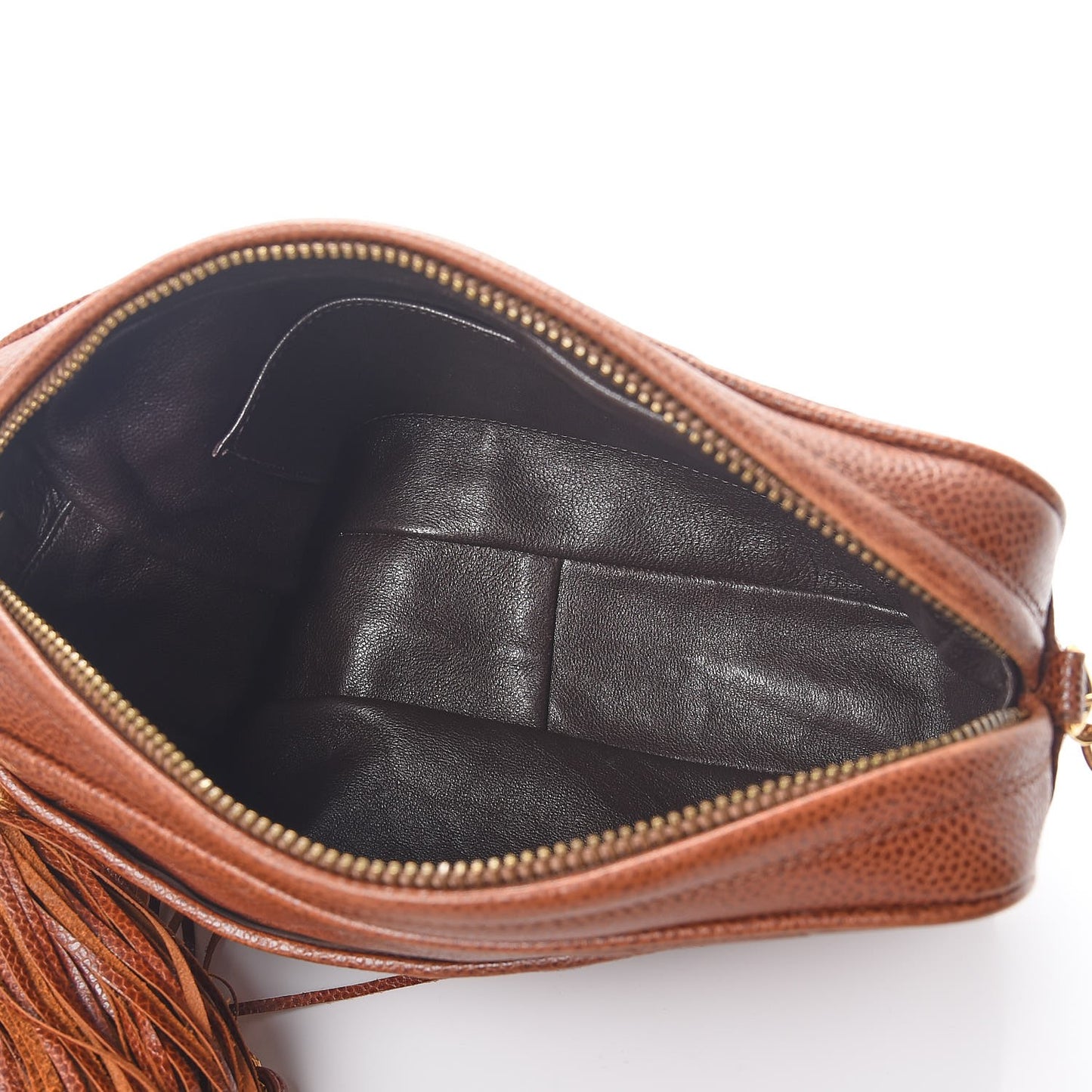 Caviar Chevron Quilted Tassel Camera Case Brown