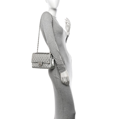 Chanel Metallic Lambskin Quilted Medium Double Flap Silver 2 of 15