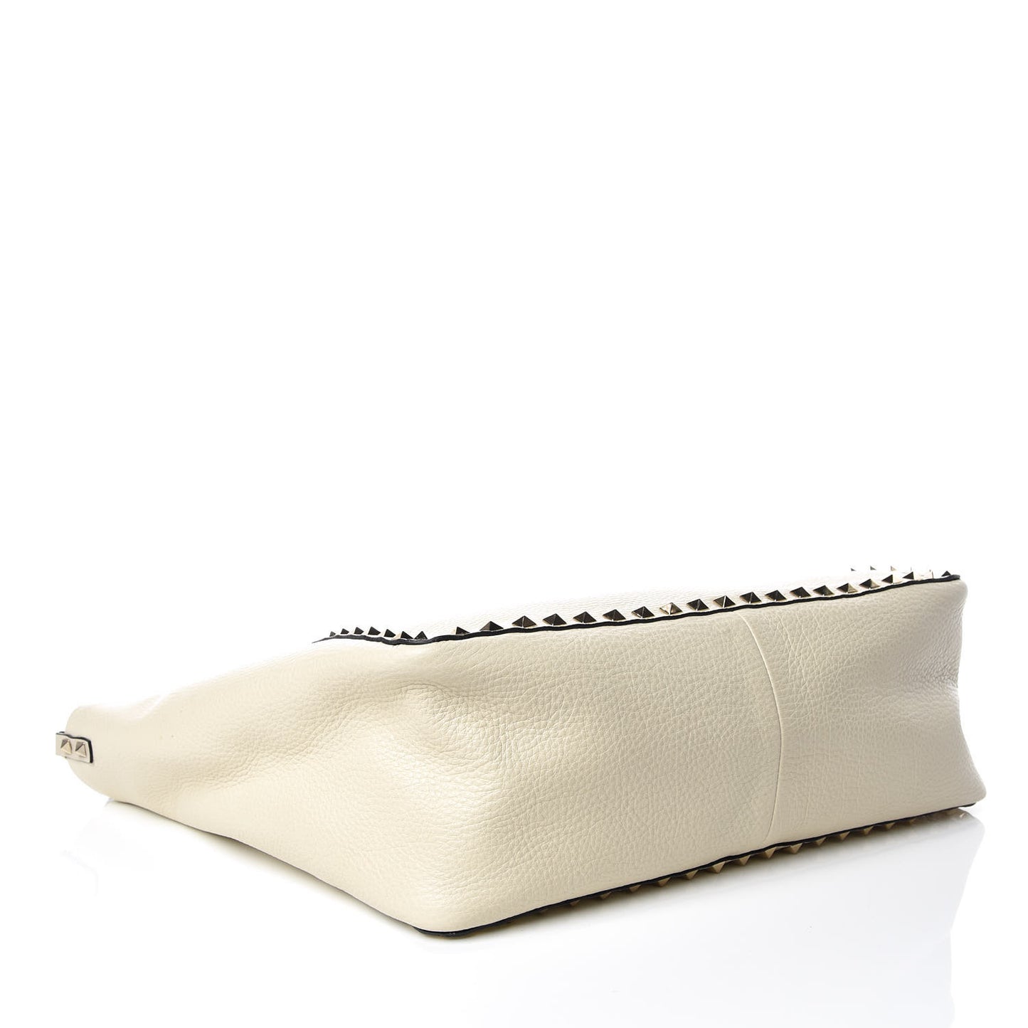 Grained Calfskin Medium Rockstud Reversible Tote Black Ivory