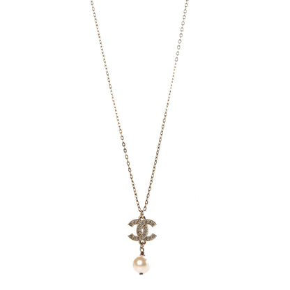 Chanel Pearl Crystal CC Drop Necklace Gold 1 of 6