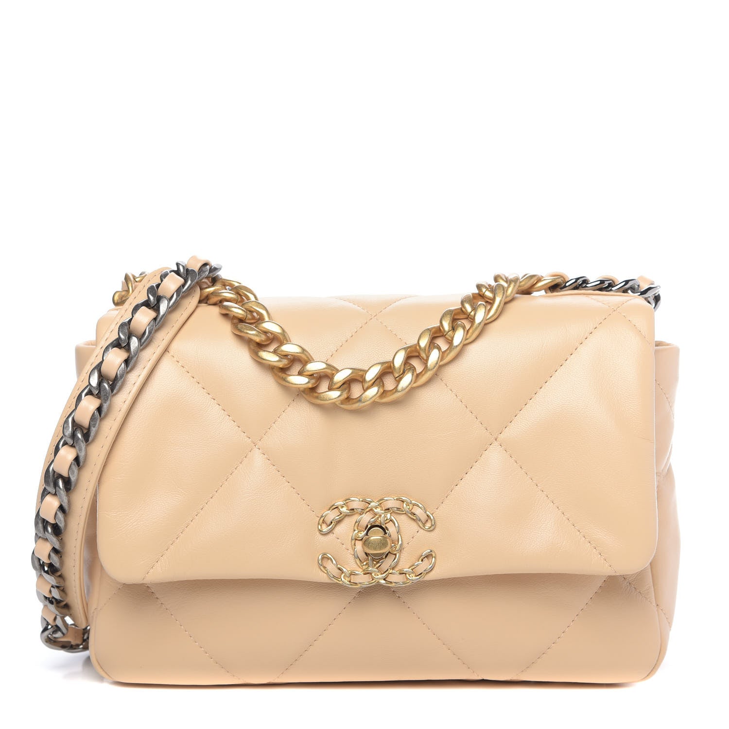 Chanel Shiny Goatskin Quilted Medium Chanel 19 Flap Beige 1 of 11