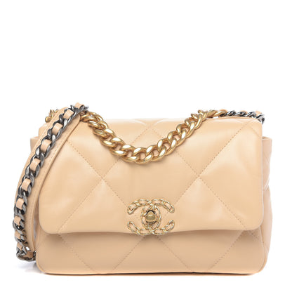 Chanel Shiny Goatskin Quilted Medium Chanel 19 Flap Beige 1 of 11