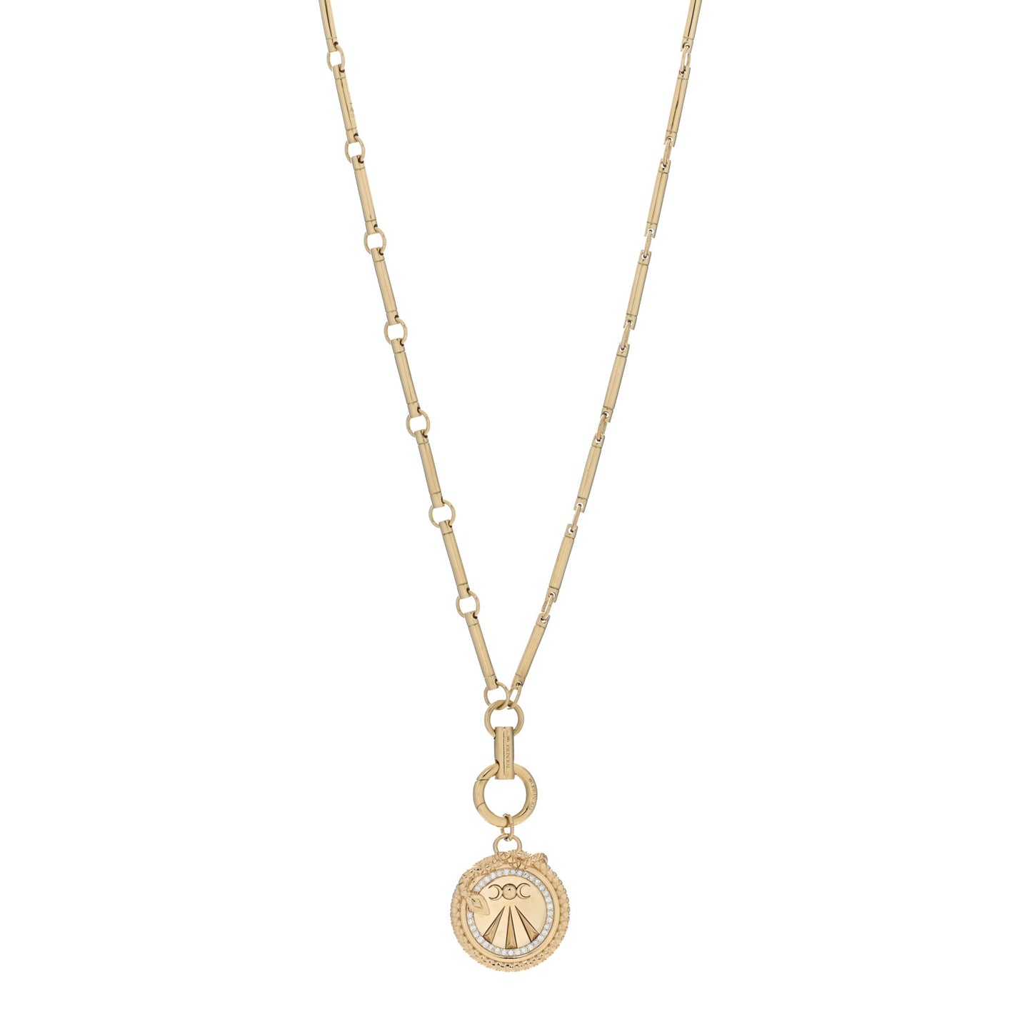 18K Yellow Gold Diamond Mind Body and Soul Wholeness Large Medallion Link Chain Necklace