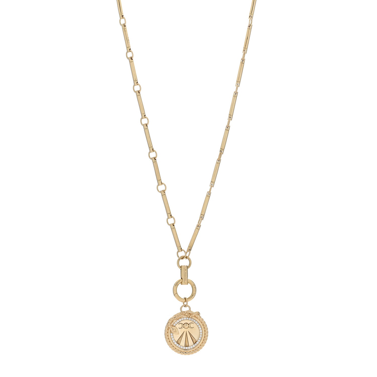 Foundrae 18K Yellow Gold Diamond Mind Body and Soul Wholeness Large Medallion Link Chain Necklace 3 of 5