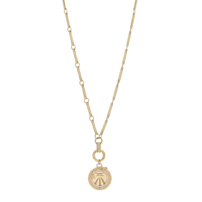 Foundrae 18K Yellow Gold Diamond Mind Body and Soul Wholeness Large Medallion Link Chain Necklace 3 of 5
