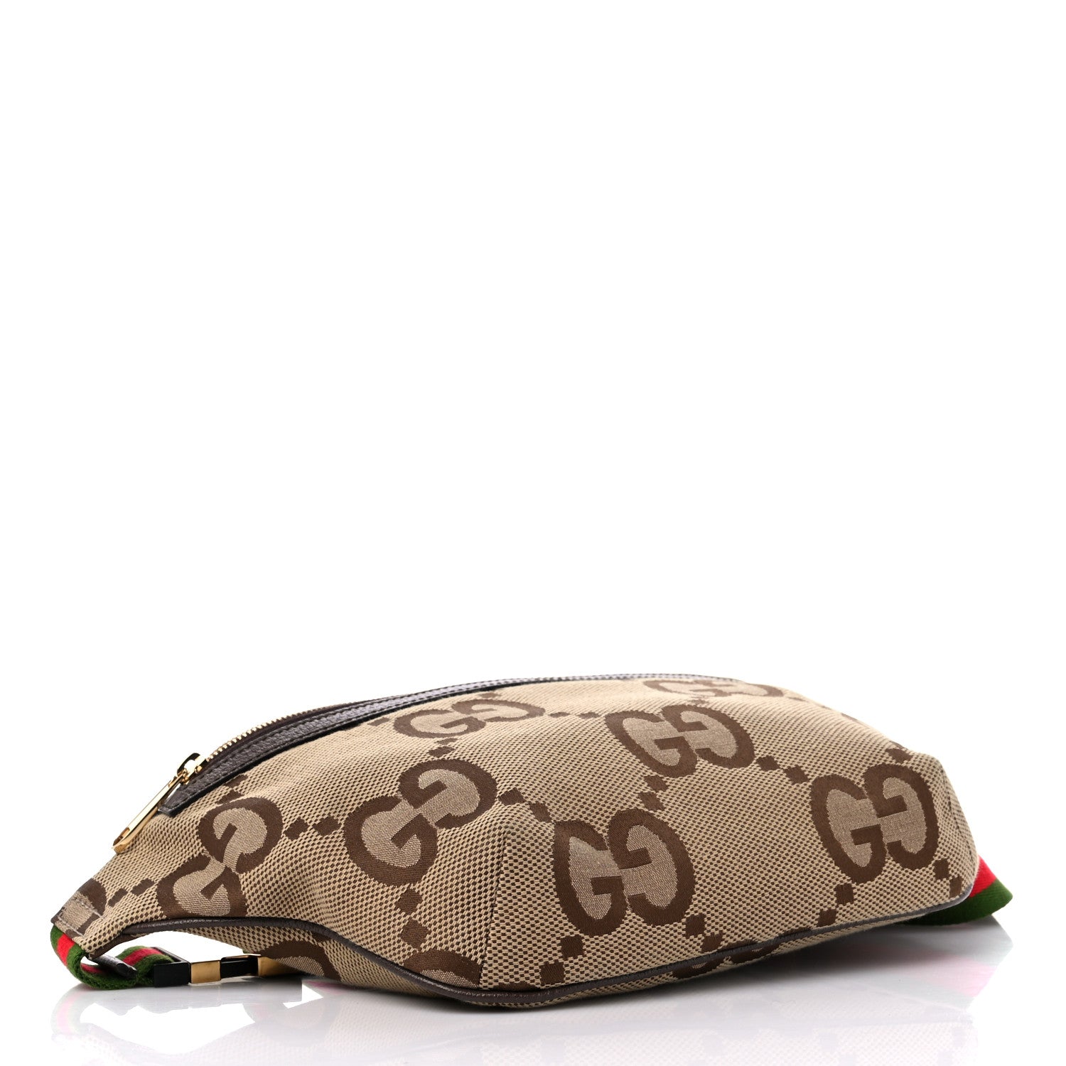 Gucci Monogram Jumbo GG Textured Dollar Calfskin Web Belt Bag Camel Ebony New Acero 4 of 8
