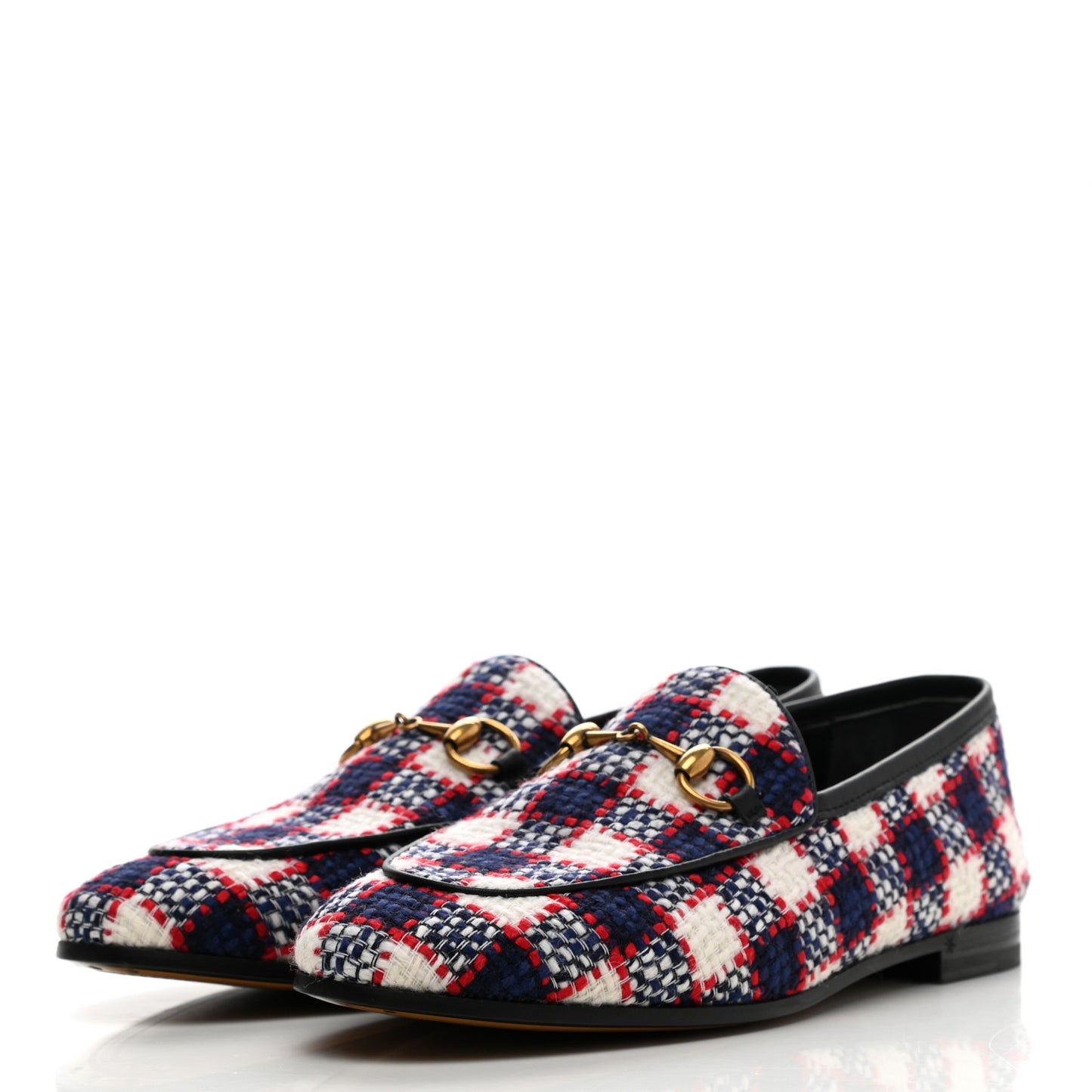 Vintage Tweed Check Horsebit Womens Jordaan Loafers 36.5 White Hibiscus Red Marine