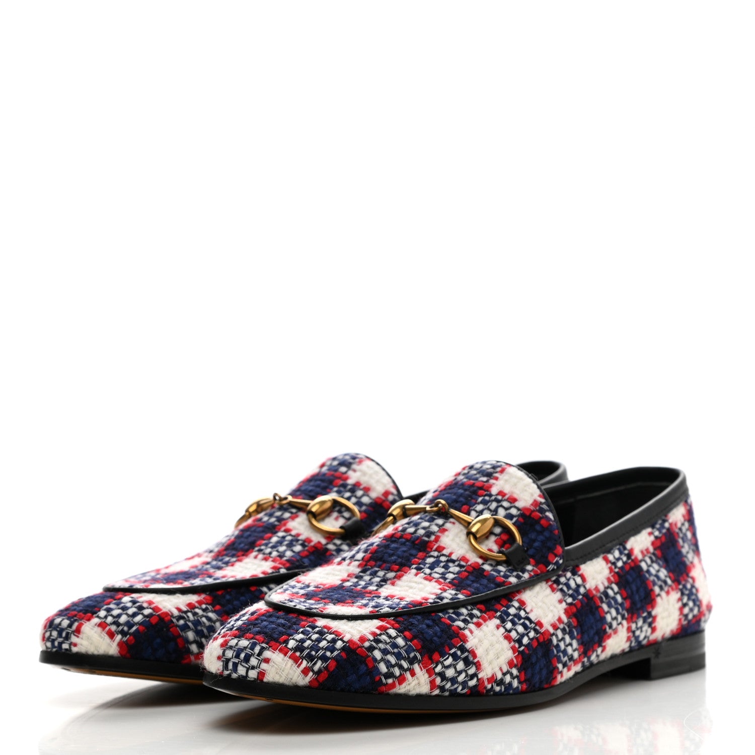 Gucci Vintage Tweed Check Horsebit Womens Jordaan Loafers 36.5 White Hibiscus Red Marine 3 of 9
