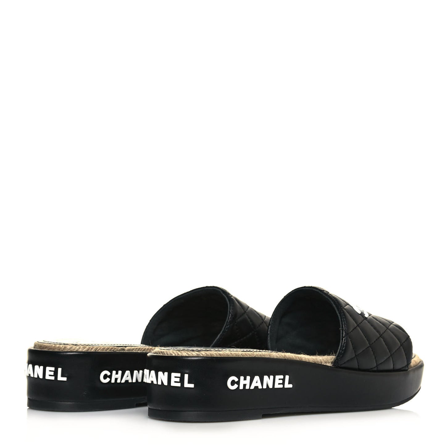 Lambskin Quilted CC Espadrille Slip On Sandals 38 Black