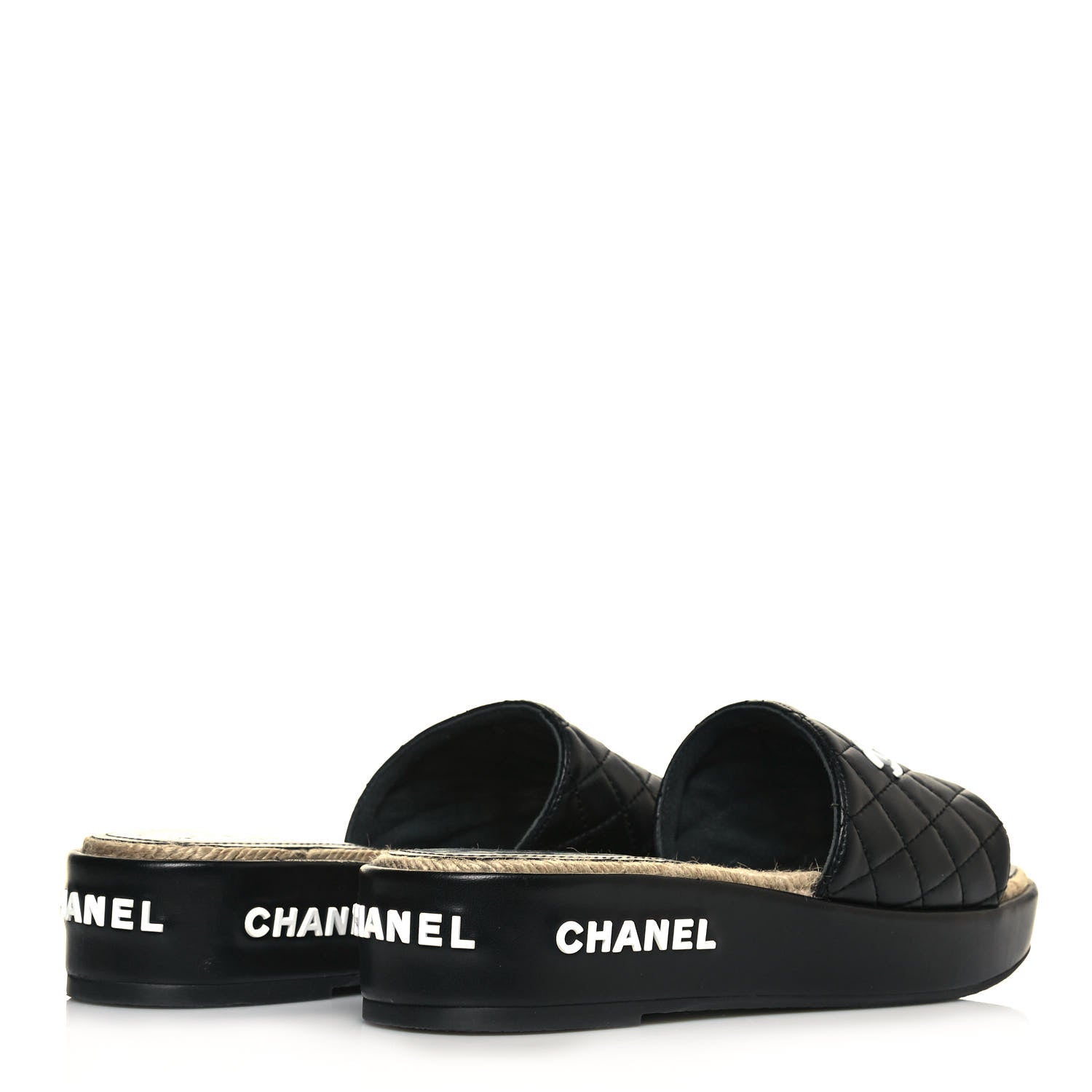 Chanel Lambskin Quilted CC Espadrille Slip On Sandals 38 Black 4 of 10