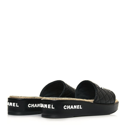 Chanel Lambskin Quilted CC Espadrille Slip On Sandals 38 Black 4 of 10